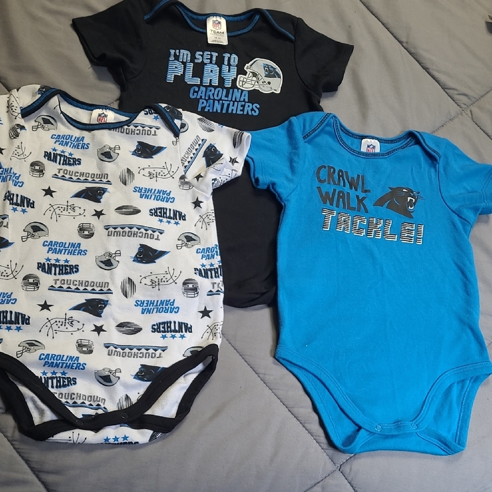 Set Of 3 Carolina Panthers Kids Bodysuits - Black, White, Blue